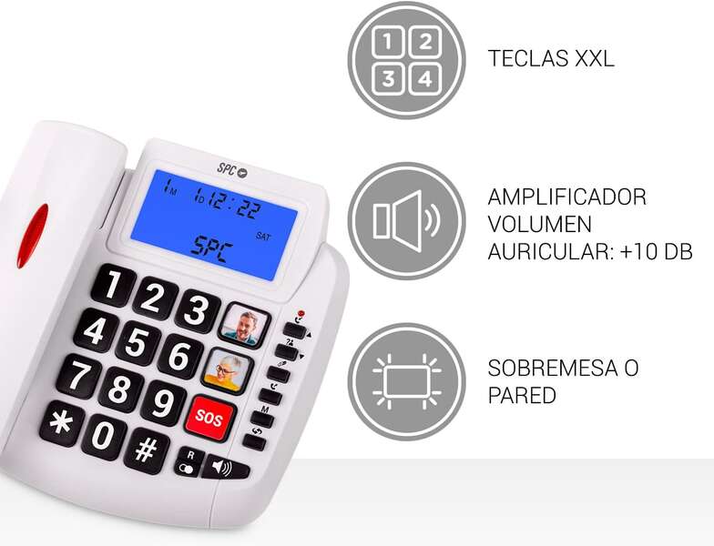 236237_2 SPC Comfort Volume 2 Telefono Fijo Senior - Teclas Extragrandes - Memorias Directas con Fotografia - Gran Volumen de Timbre - Señal Luminosa en Auricular - Funcion Manos Libres - Color Blanco - Imagen 1