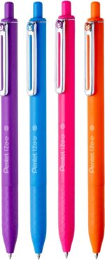 Pentel iZee Pack de 4 Boligrafos de Bola Retractiles - Punta 0.7mm - Trazo 0.35mm - Clip de Metal - Colores Naranja, Azul Claro, Rosa y Violeta - Imagen 2