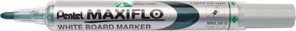 Pentel Maxiflo Rotulador para Pizarra Blanca - Punta de Bala - Ancho de Linea 2mm - Regulacion del Flujo de Tinta - 50% de Materiales Reciclados - Color Verde - Imagen 1