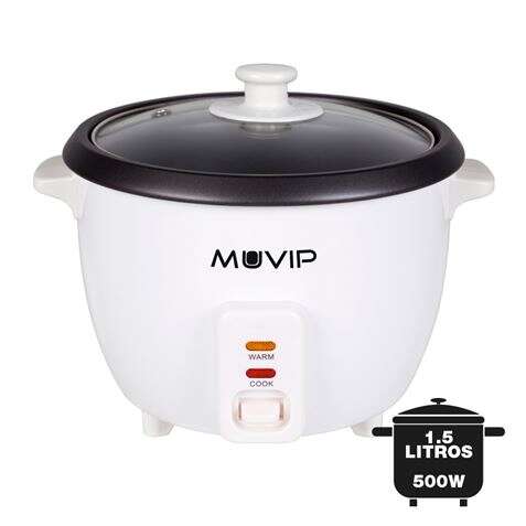 240032_1 Muvip Arrocera - Capacidad 1.5 Litros - Potencia 500W - Sistema de Coccion y Calentamiento - Recipiente Interior de Aluminio Antiadherente - Tapa de Cristal - Color Blanco - Imagen 1