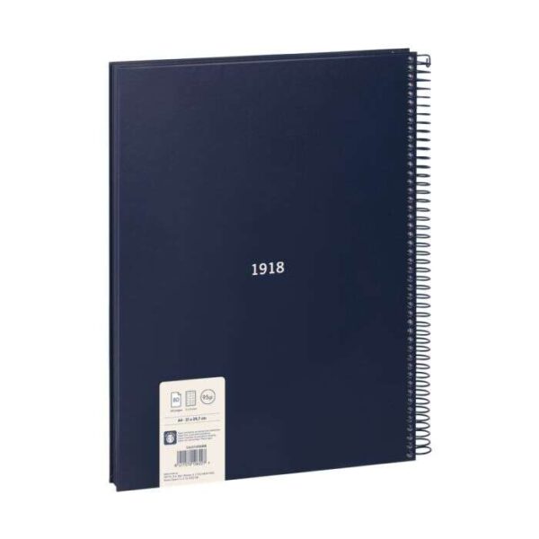 Milan Serie 1918 Cuaderno Espiral Formato A4 Cuadricula 5x5mm - 80 Hojas de 95 gr/m2 - Microperforado, 4 Taladros - Color Azul Oscuro - Imagen 2