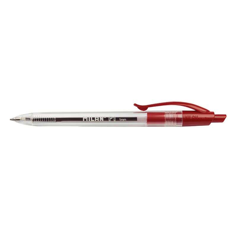 240847_1 Milan P1 Boligrafo de Bola Retractil - Punta Redonda 1mm - Cuerpo Transparente - Color Rojo - Imagen 1