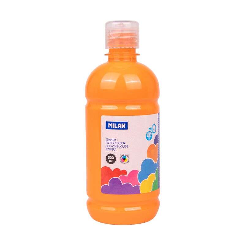 240992_1 Milan Botella de Tempera 500ml - Tapon Dosificador - Secado Rapido - Mezclable - Color Naranja - Imagen 1