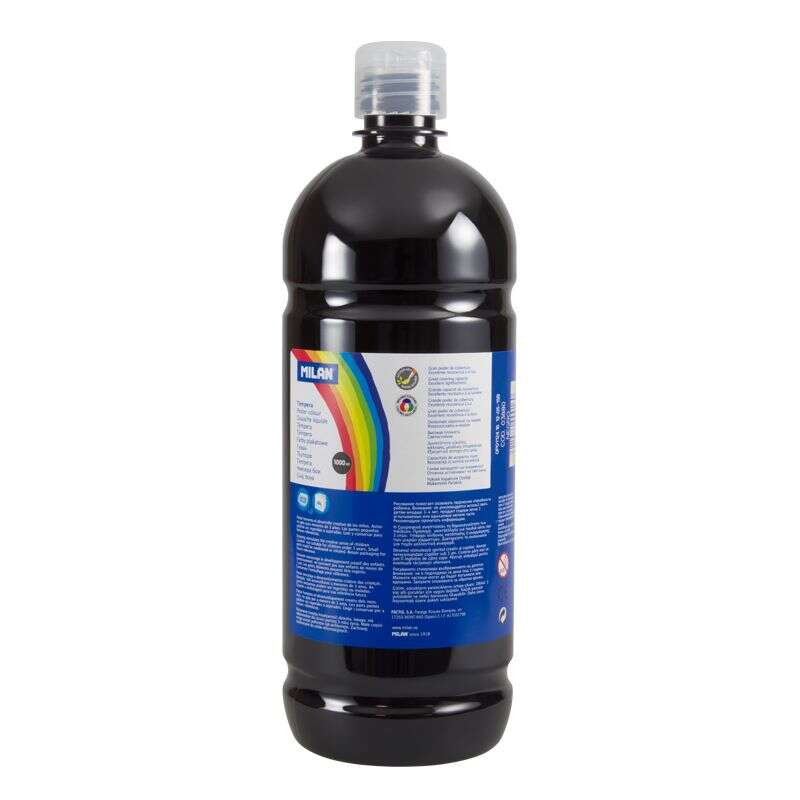 241167_1 Milan Botella de Tempera 1000ml - Tapon Dosificador - Secado Rapido - Mezclable - Color Negro - Imagen 1