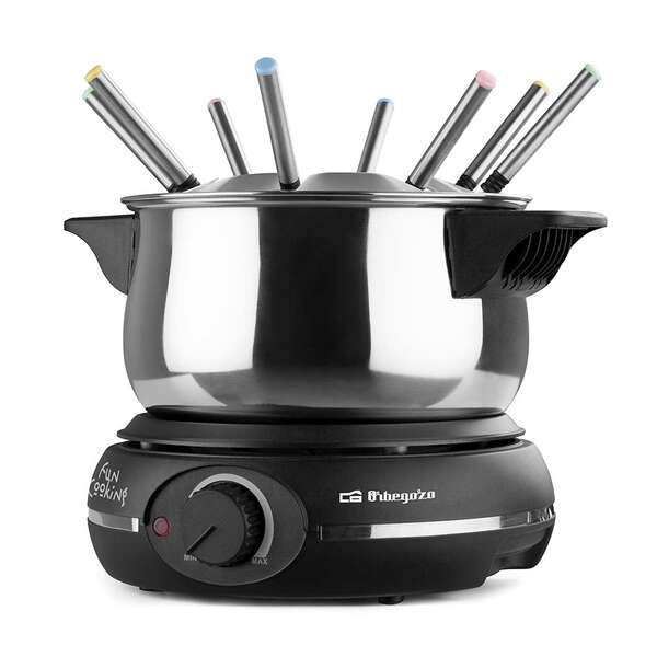 246902_1 Orbegozo FDR 14 Fondue Electrica de Acero Inoxidable - Disfruta de Queso Fundido - Chocolate Caliente y mas en Grupo - Potencia de 1500W - Olla de 1.4 L - Imagen 1