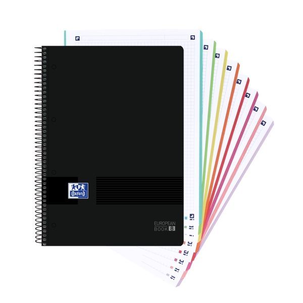252377_1 Oxford Europeanbook 8 Live & Go Cuaderno Espiral A4+ 160 Hojas Cuadricula 5x5 - 8 Bandas de Color - Tapa de Plastico Resistente - Color Negro - Imagen 1