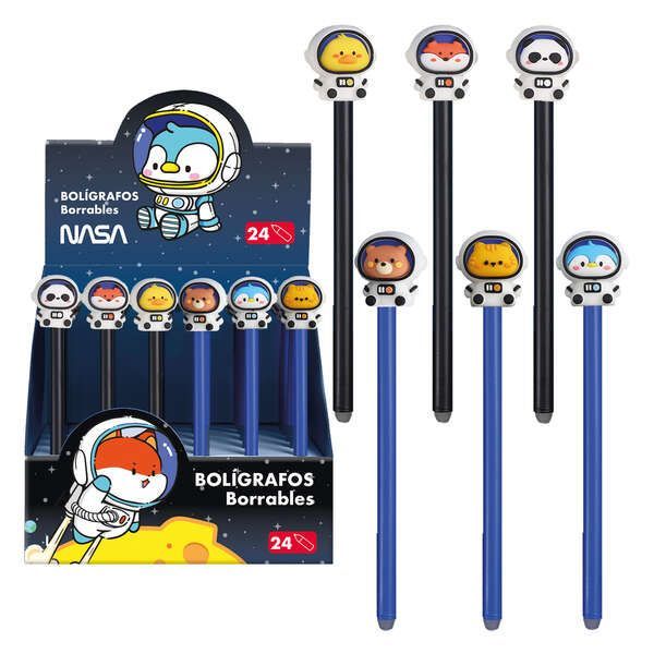 260457_1 Dohe Expositor de 24 Boligrafos Borrables - Diseño Astronautas-Animales - Punta Bola 1mm - Tinta Azul - Imagen 1