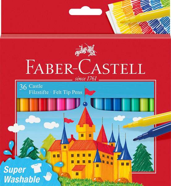 265622_1 Faber-Castell Castle Pack de 36 Rotuladores - Tinta con Base de Agua Lavable - Colores Surtidos - Imagen 1