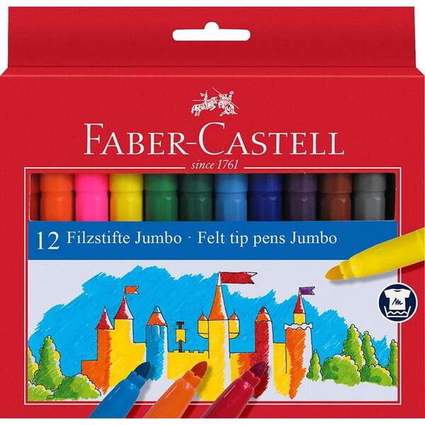 265632_1 Faber-Castell Jumbo Pack de 12 Rotuladores Punta Gruesa - Tinta con Base de Agua Lavable - Colores Surtidos - Imagen 1