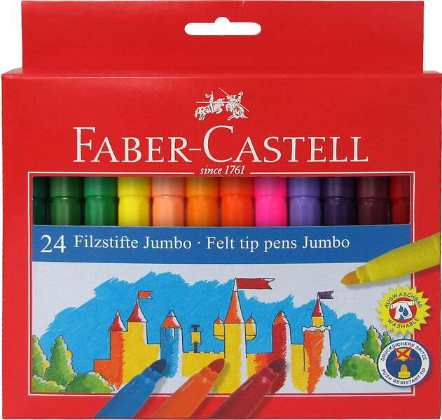 265637_1 Faber-Castell Jumbo Pack de 24 Rotuladores Punta Gruesa - Tinta con Base de Agua Lavable - Colores Surtidos - Imagen 1