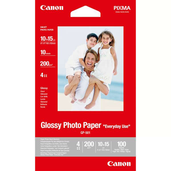 268752_1 Canon GP-501 Papel Fotografico A6 10x15cm Brillo 200gr 10 Hojas - Imagen 1