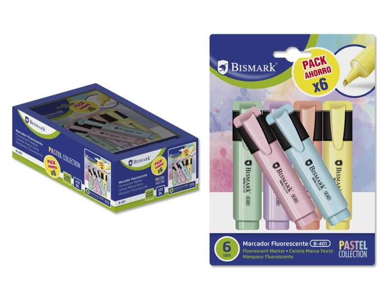270477_1 Bismark Pack de 6 Rotuladores Fluorescente Pastel - Tinta de Secado Rapido - Punta Biselada - Ideal para Subrayar y Resaltar - Diseño Ergonomico - Alta Durabilidad - Imagen 1