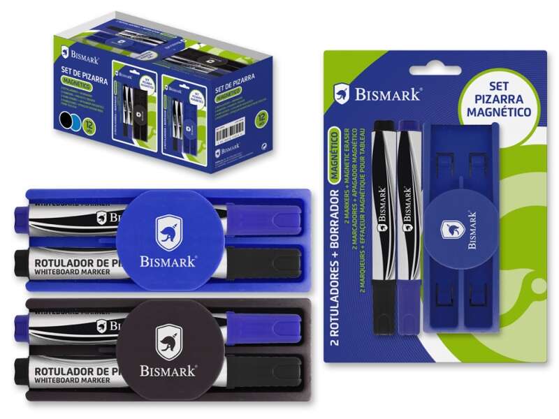 270572_1 Bismark Pack de 2 Rotuladores para Pizarra + Borrador con Funcion Magnetica - Ideal para Uso en Oficinas y Aulas - Color Surtido - Imagen 1