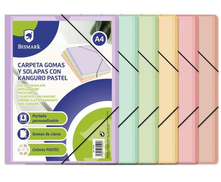 271647_1 Bismark Carpeta de Gomas A4 Kanguro con Solapas - Colores Pastel Surtidos - Imagen 1
