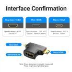 Vention Adaptador HDMI Hembra a Micro HDMI Macho - Mini HDMI Macho - Color Negro - Imagen 5