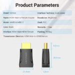 Vention Adaptador HDMI Macho a HDMI Hembra 4K - Color Negro - Imagen 5
