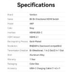 Vention Switch/Splitter HDMI 2.1 8K Bidireccional HDMI Hembra/USB-C Hembra a 2x HDMI Hembra - Color Gris - Imagen 5