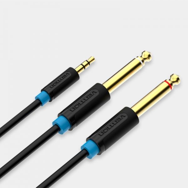280792_1 Vention Cable Estereo Jack 3.5 Macho a 2x Jack 6.5 Macho - 2m - Color Negro - Imagen 1