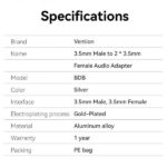 Vention Adaptador Audio Jack 3.5 Macho a 2x Jack 3.5 Hembra - Color Blanco - Imagen 5