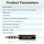Vention Adaptador Jack 3.5 Macho a Jack 2.5 Hembra - Color Negro - Imagen 5