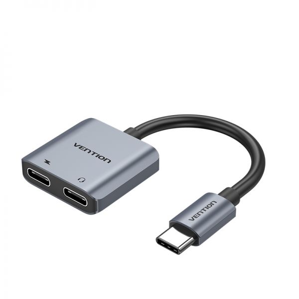 281212_1 Vention Conversor USB-C Macho a 2x USB-C Hembra (Audio y Carga) - Color Gris - Imagen 1