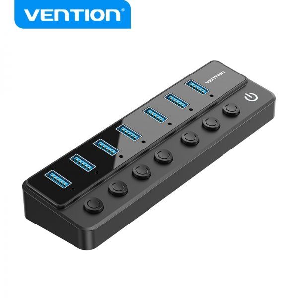 281597_1 Vention HUB 7 en 1 USB3.0 a 7xUSB3.0 con Interruptores Individuales y Alimentacion Externa - Color Negro - Imagen 1