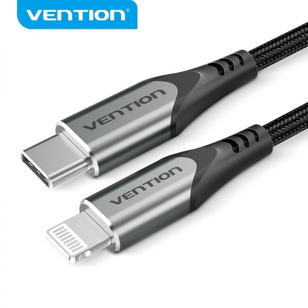 281722_1 Vention Cable USB-C a Lightning 3A 27W 480Mbps MFi - 2m - Color Gris - Imagen 1