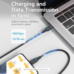 Vention Cable USB-C Macho a USB-C Macho 3A 60W LED - 0.5m - Algodon Trenzado Negro - Imagen 3