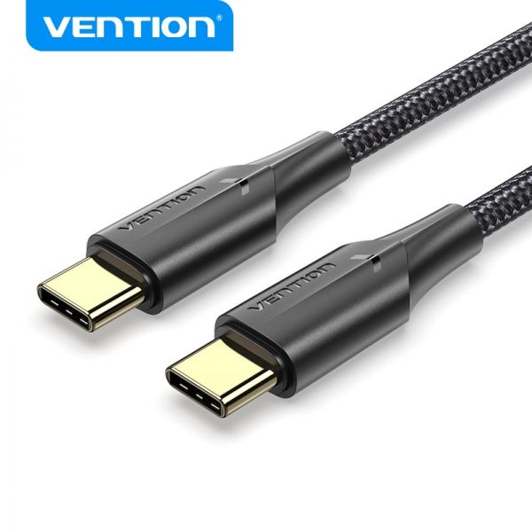 281762_1 Vention Cable USB-C Macho a USB-C Macho 3A 60W LED - 3m Algodon Trenzado Negro - Imagen 1