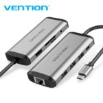 Vention Docking Station 9 en 1 USB-C a HDMI 4K/3xUSB 3.0/RJ45/Lector SD/MicroSD/Jack Audio/PD 87W - 0.15m - Color Gris