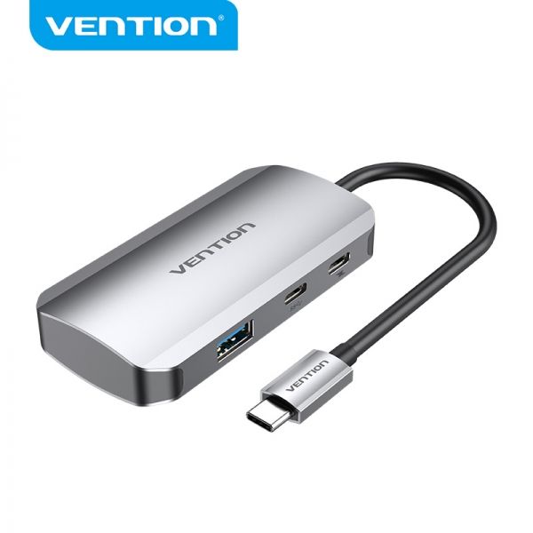 281927_1 Vention HUB 5 en 1 USB-C a 3xUSB3.0/USB-C Gen1/PD100W - 0.15m - Color Gris - Imagen 1