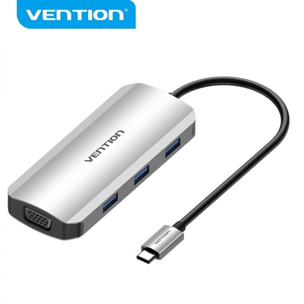 281962_1 Vention Docking Station 6 en 1 USB-C a HDMI/VGA/3xUSB3.0/PD100W - 0.15m - Color Gris - Imagen 1