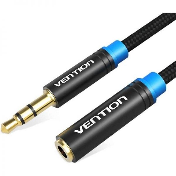 282112_1 Vention Cable alargador Estereo Jack 3.5 Macho a Jack 3.5 Hembra - 0.50m - Color Negro - Imagen 1
