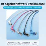 Vention Cable de Red UTP RJ45 Slim Cat.6A Cabeza Rotatoria 360º Angulo Recto - 0.5m - Color Negro - Imagen 3