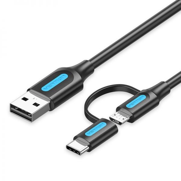 284257_1 Vention Cable USB 2.0 Macho a MicroUSB+USB-C Macho - 0.5m - 3A 60W 480Mbps - Color Negro - Imagen 1