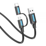 Vention Cable USB 2.0 Macho a MicroUSB+USB-C Macho - 0.5m - 3A 60W 480Mbps - Color Negro - Imagen 2