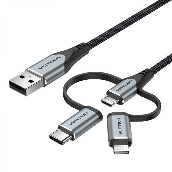 284267_1 Vention Cable USB-A a USB-C/MicroUSB/Lightning Macho - 1m - Color Gris - Imagen 1