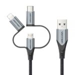 Vention Cable USB-A a USB-C/MicroUSB/Lightning Macho - 1m - Color Gris - Imagen 2