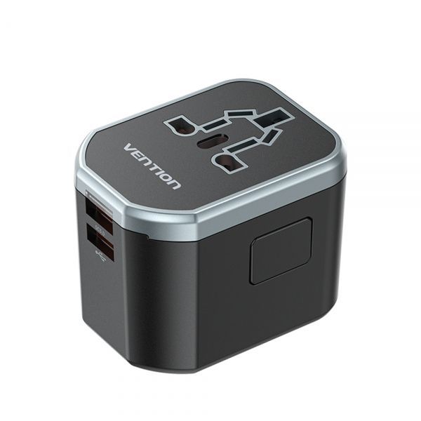 284767_1 Vention Cargador de Viaje Universal - 1xUSB-C a 2xUSB - 20W - Color Negro - Imagen 1