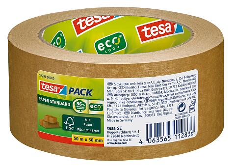 285172_1 Tesa Tesapack Paper Standard Cinta Adhesiva de Papel 50mmx50m - Hecho con 56% de Materiales Biodegradables - Papel Procedente de Bosques Certificados FSCTM - Color Marron - Imagen 1