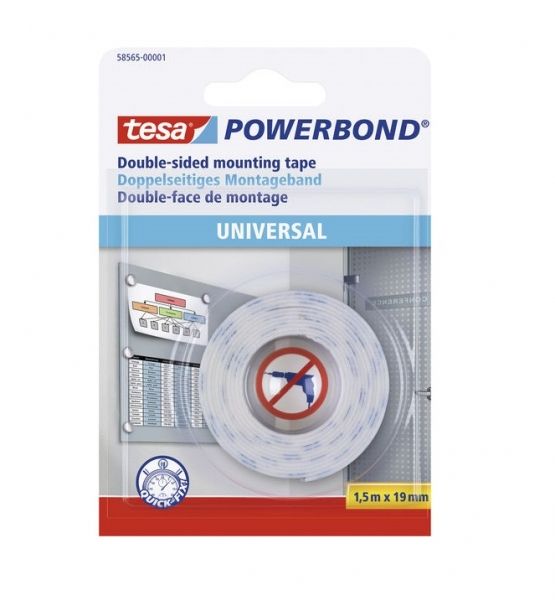 285347_1 Tesa Powerbond Cinta Adhesiva Doble Cara 19mm x 1.5 Metros - Para Fijacion Segura y Rapida de Objetos Planos y Ligeros - Color Blanco - Imagen 1