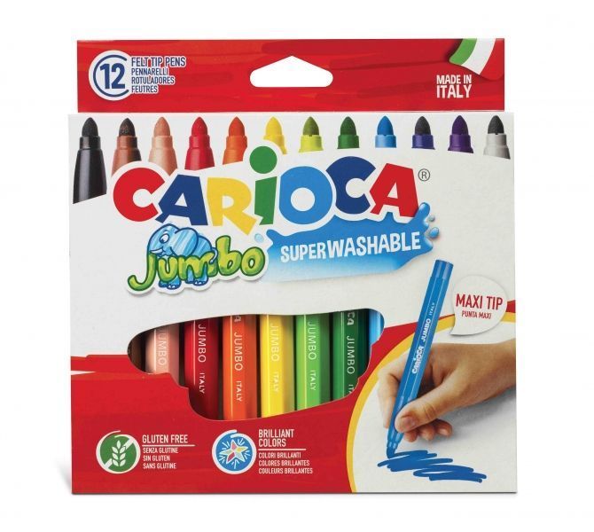 285372_1 Carioca Jumbo Pack de 12 Rotuladores - Cuerpo Octogonal Maxi - Tinta Superlavable - Punta Maxi 6mm Bloqueada - Tapa Ventilada - Color Varios - Imagen 1