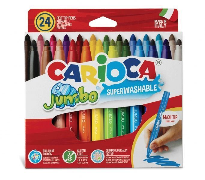 285377_1 Carioca Jumbo Pack de 24 Rotuladores - Cuerpo Octogonal Maxi - Tinta Superlavable - Punta Maxi 6mm Bloqueada - Tapa Ventilada - Color Varios - Imagen 1