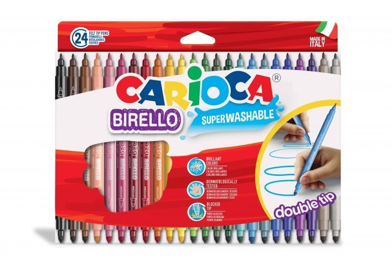 285497_1 Carioca Birello Pack de 24 Rotuladores - Doble Punta Fina y Media - Tinta Superlavable No Toxica - Lavable de la Piel y Tejidos con Agua y sin Jabon - Color Varios - Imagen 1
