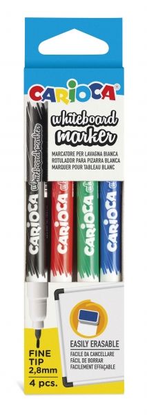 285912_1 Carioca Pack de 4 Rotuladores para Pizarra Blanca Punta Fina - Secado Rapido - Se Borra Facilmente - Punta de Ø 2.8mm - Color Varios - Imagen 1