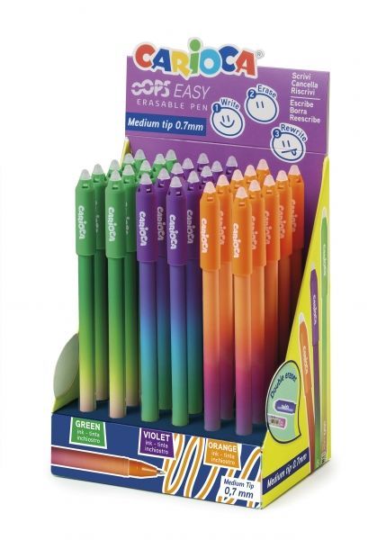 286222_1 Pack Carioca Oops Easy Expositor de 30 Boligrafos Borrables - Tinta Termo Sensible - Cuerpo con Efecto Degradado - Punta de Ø 0.7mm - Doble Goma - Color Varios - Imagen 1