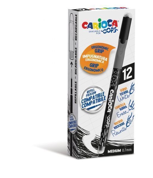 286252_1 Carioca Oops Boligrafos Borrables - Tinta Termo Sensible - Empuñadura Ergonomica Triangular - Punta de Ø 0.7mm - Doble Goma - Color Negro - Imagen 1