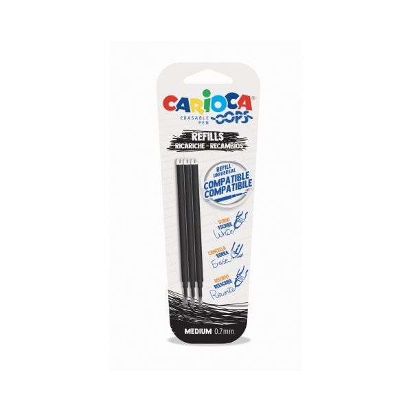 286282_1 Carioca Oops Pack de 3 Recambios para Boligrafo Borrable - Tinta Termo Sensible - Punta de 0.7mm - Compatibles con Boligrafo Oops - Color Negro - Imagen 1