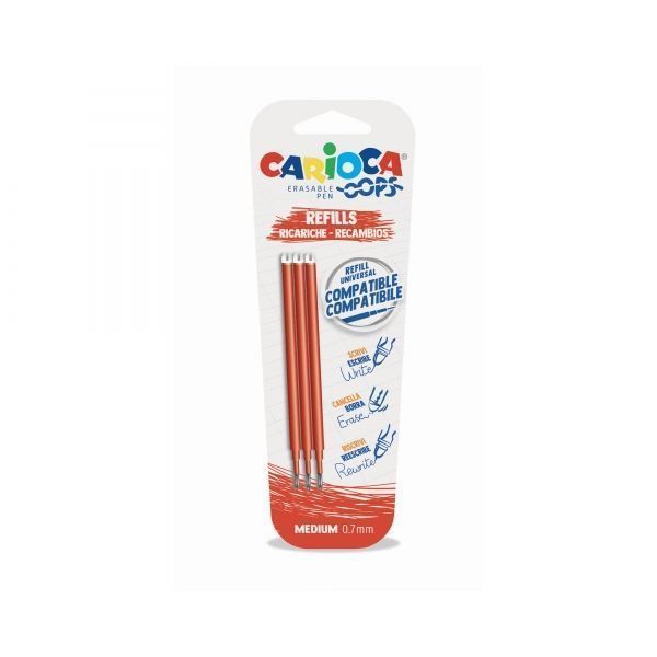 286302_1 Carioca Oops Pack de 3 Recambios para Boligrafo Borrable - Tinta Termo Sensible - Punta de 0.7mm - Compatibles con Boligrafo Oops - Color Naranja - Imagen 1