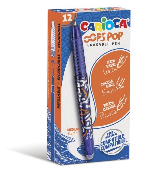 286327_1 Carioca Oops Pop Boligrafos Borrables - Termo Sensible - Empuñadura Texturizada - Punta de Ø 0.7mm - Doble Goma - Recambios Compatibles - Color Azul - Imagen 1